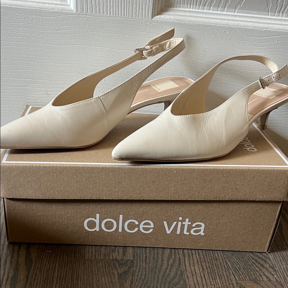 Dolce Vita Ivory Pointed-Toe Slingback Kitten Heels